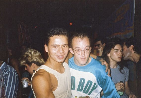 Keith Haring and go-go boy at Danceteria nightclub.  1985